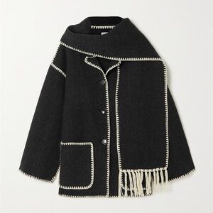 TOTEME Women’s Embroidered Scarf Jacket Grey Cream Wool Blend 36 US 6 EUC